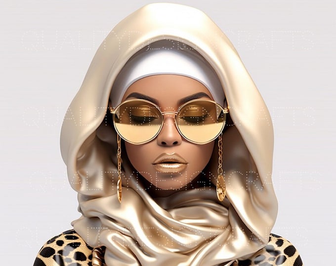 Transparent Beautiful Black Girl Magic Melanin Black Woman PNG Hijab Fashion African American clipart Planner Tshirt Tumbler Sublimation