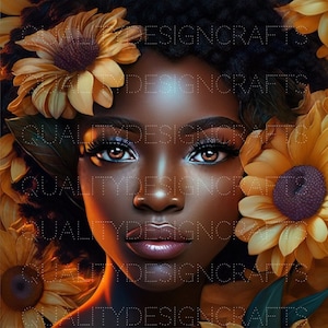 Sunflower Beautiful Black Girl Magic Love Hearts Melanin Black PNG Fashion African American clipart PNG Planner Tshirt Tumbler Sublimation