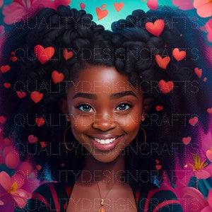 Beautiful Valentine Black Girl Magic Love Hearts Melanin Black PNG Fashion African American clipart PNG Planner Tshirt Tumbler Sublimation