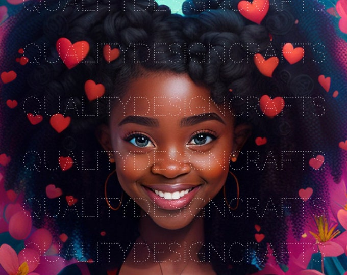 Beautiful Valentine Black Girl Magic Love Hearts Melanin Black PNG Fashion African American clipart PNG Planner Tshirt Tumbler Sublimation