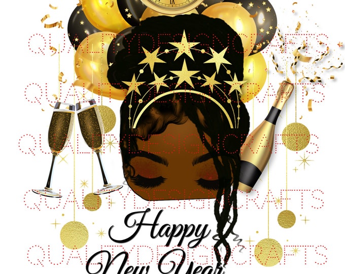 New Year Dread Loc Beauty Black Girl Magic Black Woman PNG Fashion girl African American clipart PNG Planner Tshirt Tumbler Sublimation