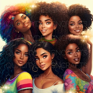Melanin Queens Beautiful Black Girl Magic Black Woman PNG Afro Fashion girl African American clipart PNG Planner Tshirt Tumbler Sublimation