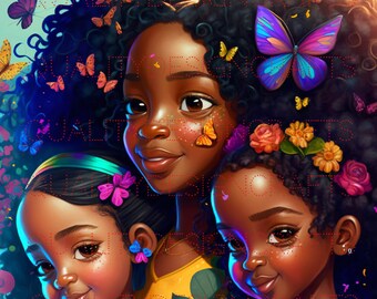Princess Kids Beautiful Black Girl Magic Melanin Black PNG Afro Fashion girl African American clipart PNG Planner Tshirt Tumbler Sublimation