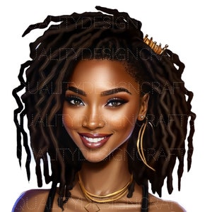 Beautiful Dread Loc Black Girl Magic Melanin Mulher Negra PNG Afro Fashion girl African American clipart Planner Tshirt Tumbler Sublimation