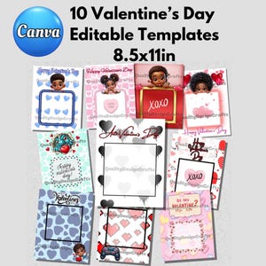 Paquete de 10 plantillas de tarjetas de San Valentín gigantes de Canva, 8,5 x 11 pulgadas, corazones mágicos de amor, melanina, negros, afroamericanos, imágenes prediseñadas de sublimación