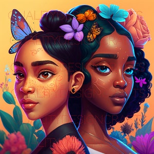 Sisters Beautiful Black Girl Magic Melanin Black Woman PNG Afro Fashion girl African American clipart PNG Planner Tshirt Tumbler Sublimation