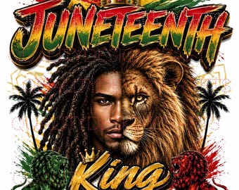 Junteenth König Vermächtnis PNG Gekrönter Löwe Porträt Afrocentric Macht Grafik Schwarze Kultur Kunstwerk Freiheit Feier Shirt Design PNG