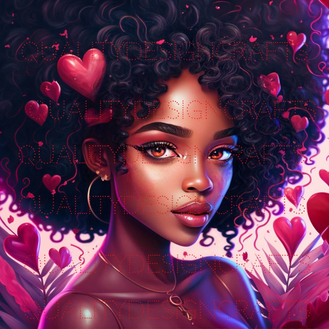 Beautiful Valentine Black Girl Magic Love Hearts Melanin Black PNG ...