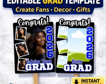Viral Graduation Fan 2026 Bearbeitbare Canva Vorlage Foto Grad Fan PNG Senior Graduation Party DIY Printable Design Custom grad Andenken
