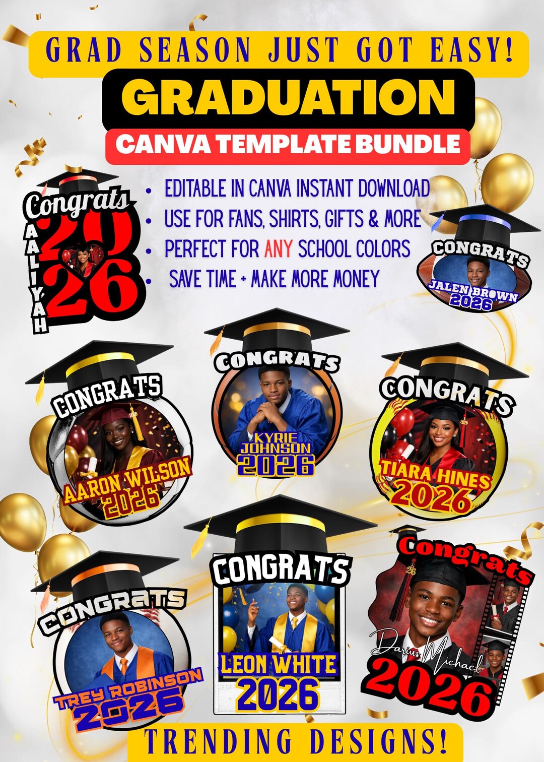 Graduation Canva Template Bundle, Editable Grad Templates 2026 Grad ...