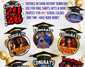 Graduation Canva Template Bundle, bearbeitbare Grad-Vorlagen 2026 Grad-Designs für Fans, Shirts, Geschenke Senior-Fotovorlagen Sofort-Download