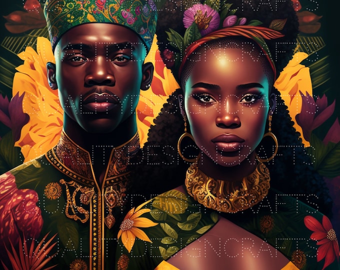 Black King and Queen Beautiful Black Love Magic Melanin Black PNG Fashion African American clipart PNG Planner Tshirt Tumbler Sublimation