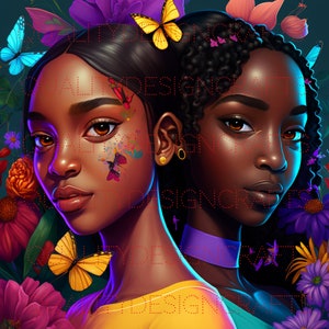 Sisters Beautiful Black Girl Magic Melanin Black Woman PNG Afro Fashion girl African American clipart PNG Planner Tshirt Tumbler Sublimation