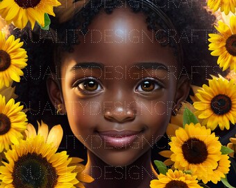 Sunflower Beautiful Black Girl Magic Love Hearts Melanin Black PNG Fashion African American clipart PNG Planner Tshirt Tumbler Sublimation