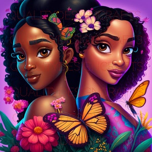 Sisters Beautiful Black Girl Magic Melanin Black Woman PNG Afro Fashion girl African American clipart PNG Planner Tshirt Tumbler Sublimation