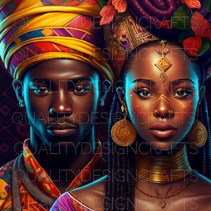 Re nero e regina Bella Amore nero Magia Melanina Nero PNG Moda Clipart afroamericana PNG Planner Tshirt Tumbler Sublimazione