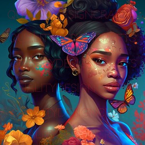 Sisters Beautiful Black Girl Magic Melanin Black Woman PNG Afro Fashion girl African American clipart PNG Planner Tshirt Tumbler Sublimation