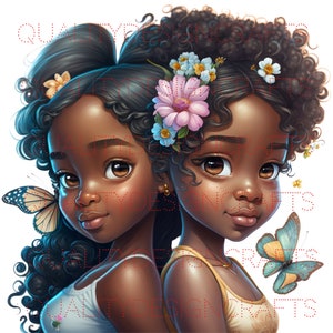 Schwestern schöne schwarze Mädchen Magie Melanin schwarze Frau PNG Afro Mode Mädchen afroamerikanische Clipart PNG Planer Tshirt Tumbler Sublimation