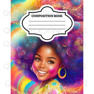 Capa de diário de caderno Linda garota negra mágica Melanina Mulher PNG Afro Fashion girl Afro-americano clipart Planner Tumbler Sublimação