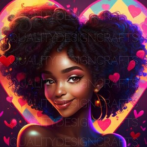 Beautiful Valentine Black Girl Magic Love Hearts Melanin Black PNG Fashion African American clipart PNG Planner Tshirt Tumbler Sublimation