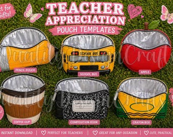 Lehrer Wertschätzung Beutel Canva Template Bundle Bleistift Apfel Schulbus Buntstift Kaffeetasse Designs DIY Lehrer Geschenk Canva Templates Download
