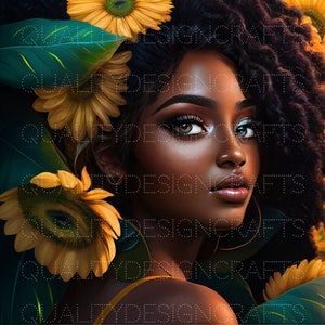 Sunflower Beautiful Black Girl Magic Love Hearts Melanin Black PNG Fashion African American clipart PNG Planner Tshirt Tumbler Sublimation