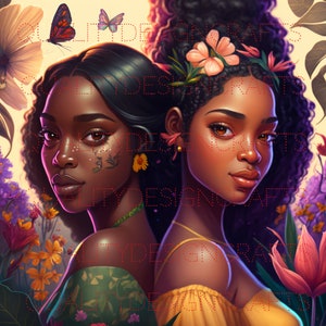 Sisters Beautiful Black Girl Magic Melanin Black Woman PNG Afro Fashion girl African American clipart PNG Planner Tshirt Tumbler Sublimation