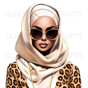 Transparente linda garota negra melanina mágica mulher negra PNG hijab moda afro-americana clipart planejador camiseta tumbler sublimação