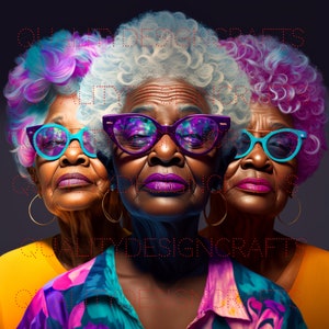 Belle grand-mère fille noire magique mélanine femme noire PNG afro mode fille afro-américaine clipart planificateur Tshirt Tumbler Sublimation