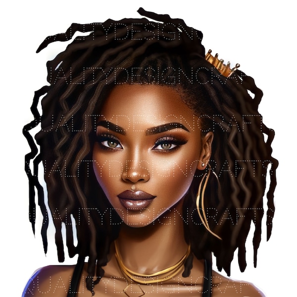 Beautiful Dread Loc Black Girl Magic Melanin Black Woman PNG Afro Fashion girl African American clipart Planner Tshirt Tumbler Sublimation