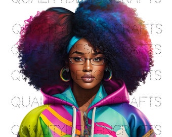 Transparent Colorful Beautiful Black Girl Magic Melanin Black Woman PNG Afro Fashion African American clipart Planner Tshirt Sublimation
