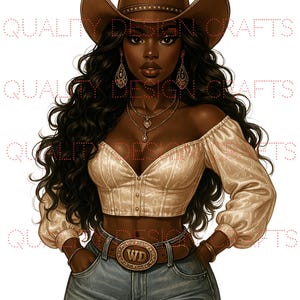 Botas de Cowgirl em Fãs de Terra na Rainha Linda Garota Negra Mulher Mágica com Melanina PNG Moda Afro Clipart Afro-Americano PNG Sublimação