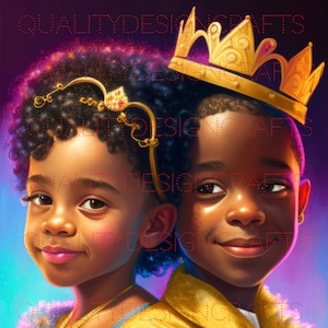 Prins Prinses Kinderen Mooi Zwart Meisje Magic Melanine Zwart PNG Mode Afro-Amerikaanse clipart PNG Planner Tshirt Tumbler Sublimatie