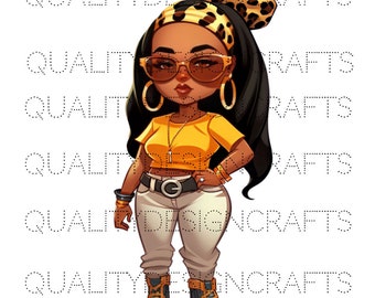 Transparent Fashion Doll Black Girl Magic Melanin Black Woman PNG Afro Fashion girl African American clipart Planner Tshirt Sublimation