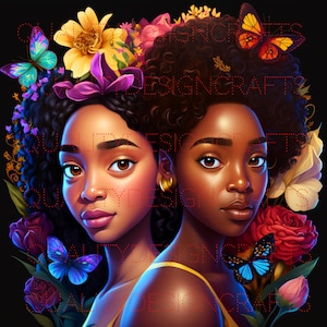 Sisters Beautiful Black Girl Magic Melanin Black Woman PNG Afro Fashion girl African American clipart PNG Planner Tshirt Tumbler Sublimation