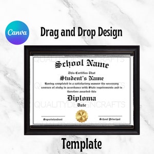 Editable Diploma Canva Template Custom Gift for Him Her Graduation Custom Frame Drag and Drop Grad Day Gift Class of High School College