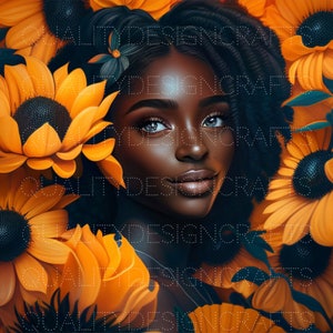 Sunflower Beautiful Black Girl Magic Love Hearts Melanin Black PNG Fashion African American clipart PNG Planner Tshirt Tumbler Sublimation