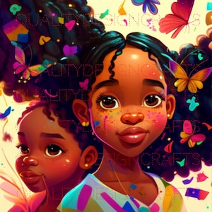 Bambini Bella ragazza nera Melanina magica Donna nera PNG Afro Fashion girl Clipart afroamericana PNG Planner Tshirt Tumbler Sublimazione