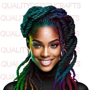 Beautiful Dread Loc Black Girl Magic Melanin Mulher Negra PNG Afro Fashion girl African American clipart Planner Tshirt Tumbler Sublimation