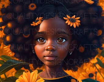 Sunflower Beautiful Black Girl Magic Love Hearts Melanin Black PNG Fashion African American clipart PNG Planner Tshirt Tumbler Sublimation