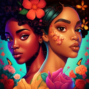 Sisters Beautiful Black Girl Magic Melanin Black Woman PNG Afro Fashion girl African American clipart PNG Planner Tshirt Tumbler Sublimation