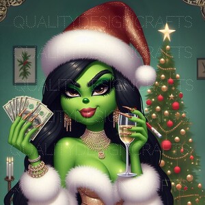 Inverno Verde Natale Nero Ragazza Magia Melanina Donna Nera PNG Afro Moda Afroamericano Clipart Planner Maglietta Tumbler Sublimazione