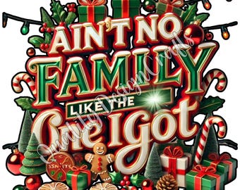 No hay familia como la que tengo PNG / Sublimación navideña PNG / Diseño de cita de reunión familiar navideña con regalos y bastones de caramelo de invierno