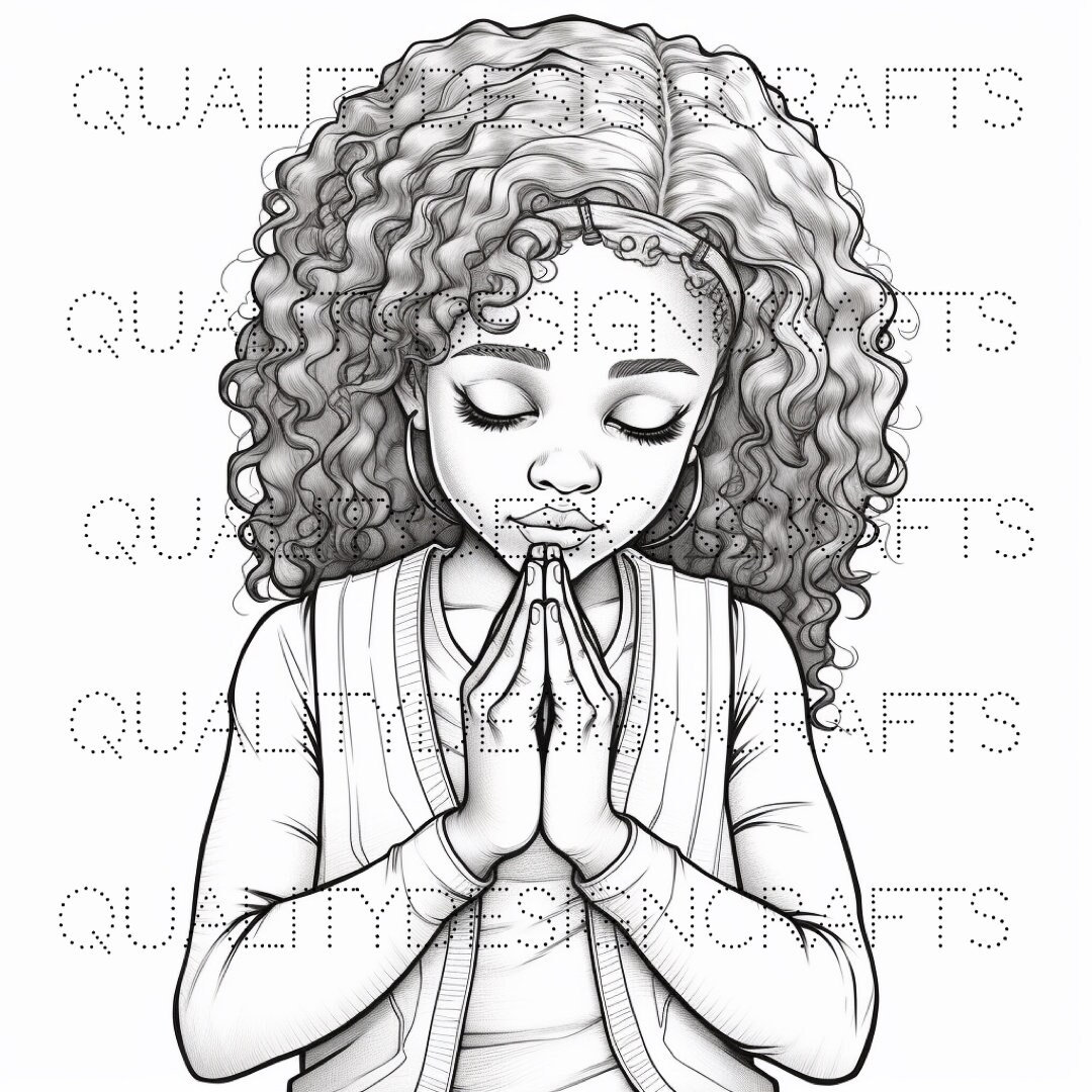 Prayer Coloring Page Kids Black Girl Magic Melanin PNG Afro Fashion