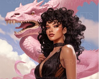 Beautiful Black Girl Magic Dragon Melanin Black Woman PNG Afro Fashion girl African American clipart PNG Planner Tshirt Tumbler Sublimation
