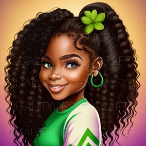 Beautiful Black Girl Magic Lucky St Pattys Day Melanin Woman PNG Afro Fashion girl African American clipart PNG Planner Tumbler Sublimation image 1