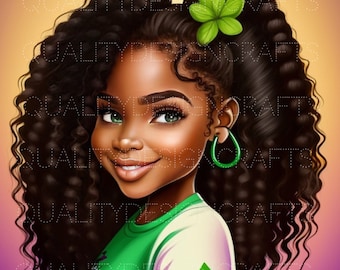 Beautiful Black Girl Magic Lucky St Patty’s Day Melanin Woman PNG Afro Fashion girl African American clipart PNG Planner Tumbler Sublimation