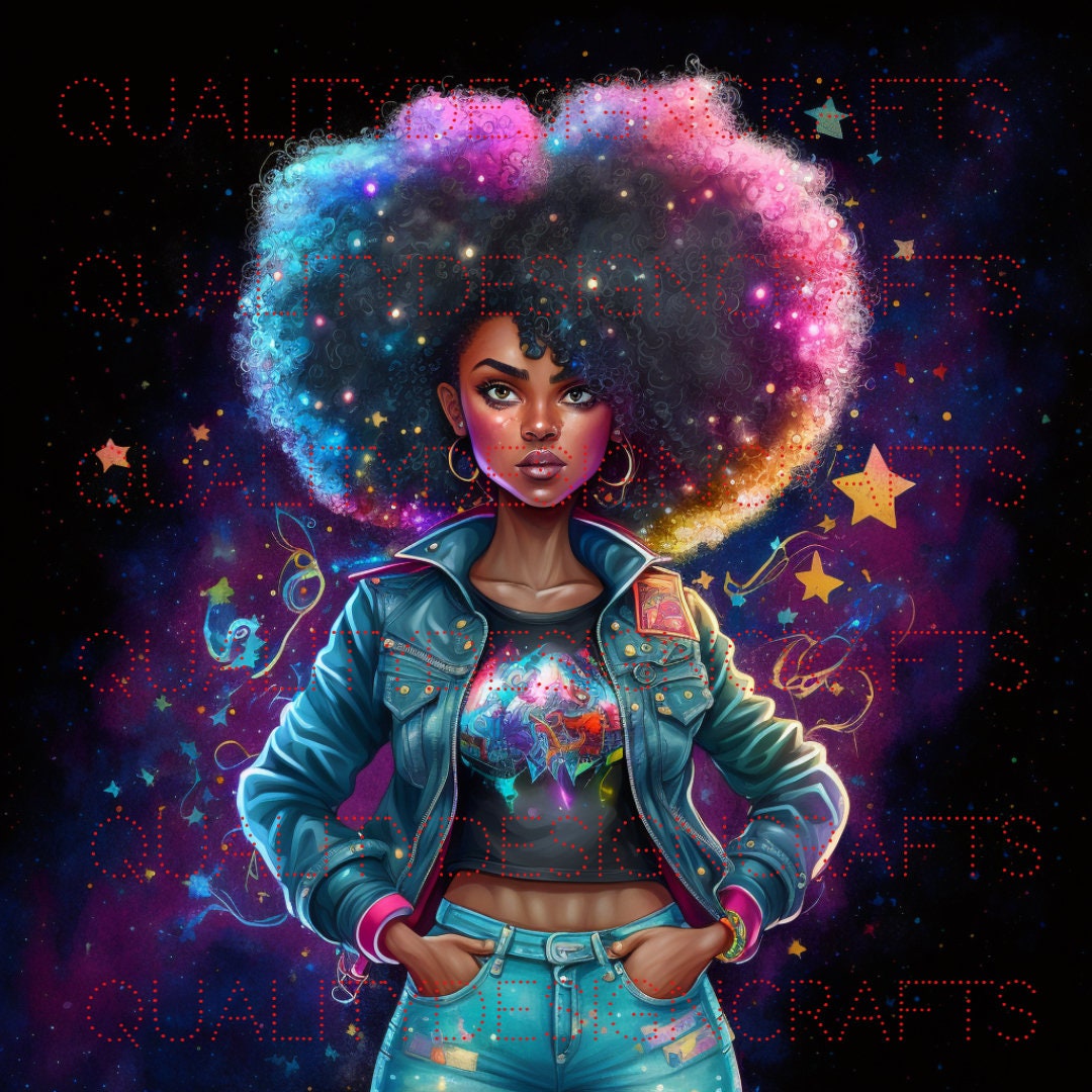 Galaxy Beautiful Black Girl Magic Melanin Black Woman PNG Afro Fashion ...