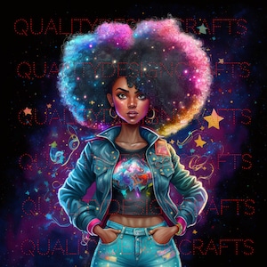 Galaxy Beautiful Black Girl Magic Melanin Black Woman PNG Afro Fashion girl African American clipart PNG Planner Tshirt Tumbler Sublimation