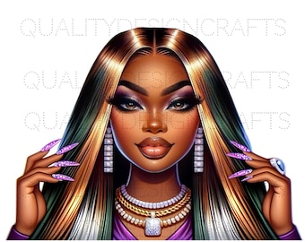 Beautiful Fashionista Black Girl Magic Doll Melanin Woman PNG Afro Fashion girl African American clipart Planner Tshirt Tumbler Sublimation